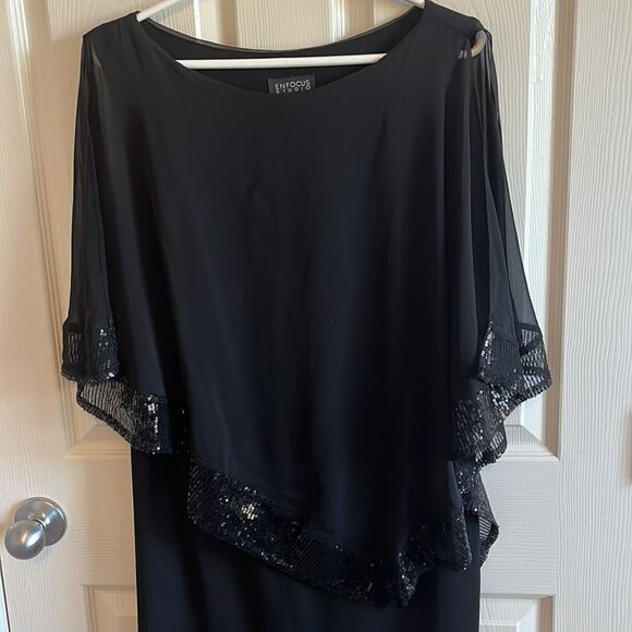 Black Dress with Sheer Sequin Poncho Overlay - Picture 3 of 10